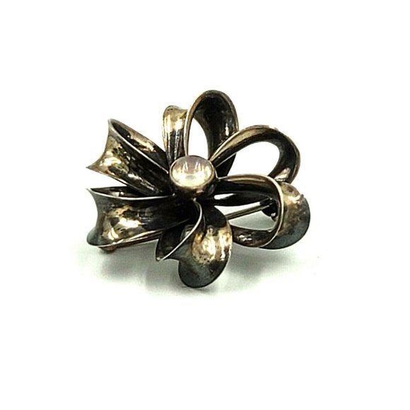 Danish Sterling Silver Opal Bow Brooch - Picture 8 of 12